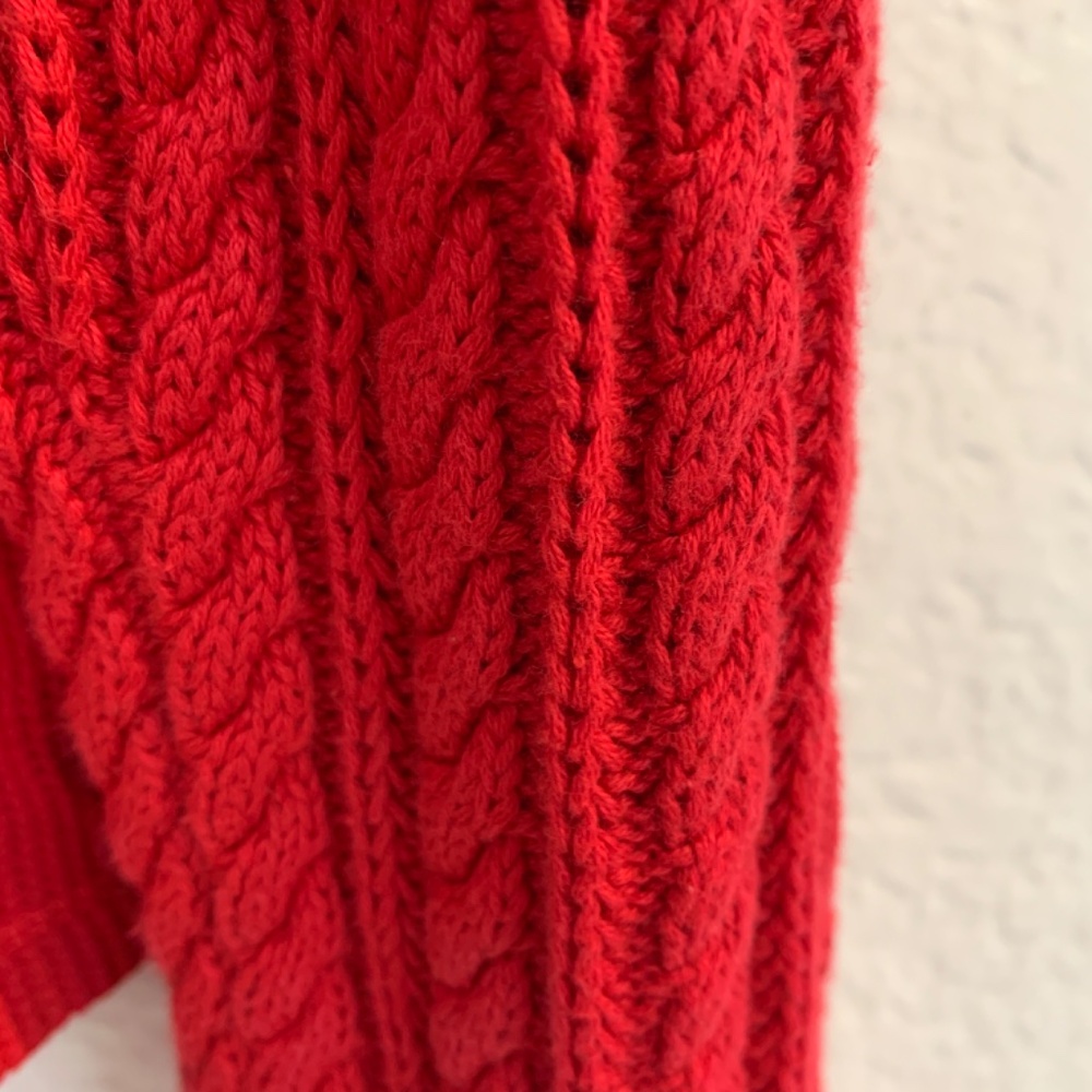 Lucky Brand Waffle Knit Henley Size Small Jester Red Cable Knit Sweater Sleeve - Picture 10 of 14